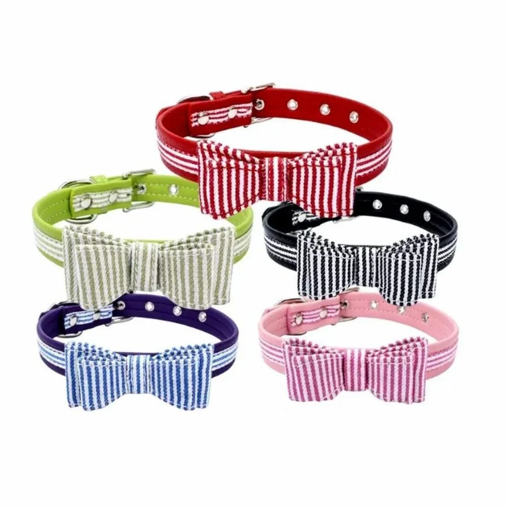 Zach Saylor Red Oxford Stripe Bow Tie Dog Collar Large Gift Packaged